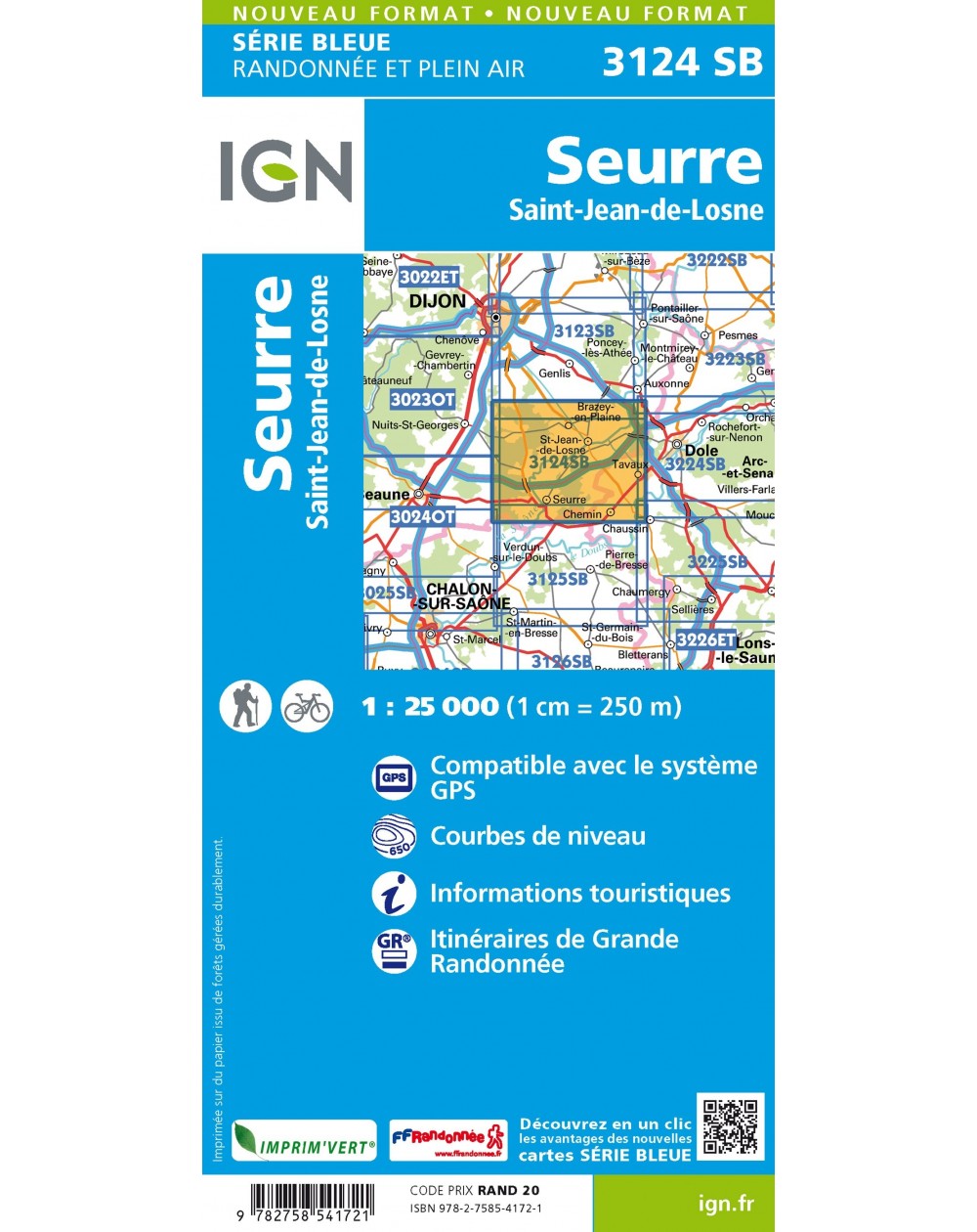 Carte randonnée Seurre / Saint-Jean de Losne | série Bleue IGN-3124SB