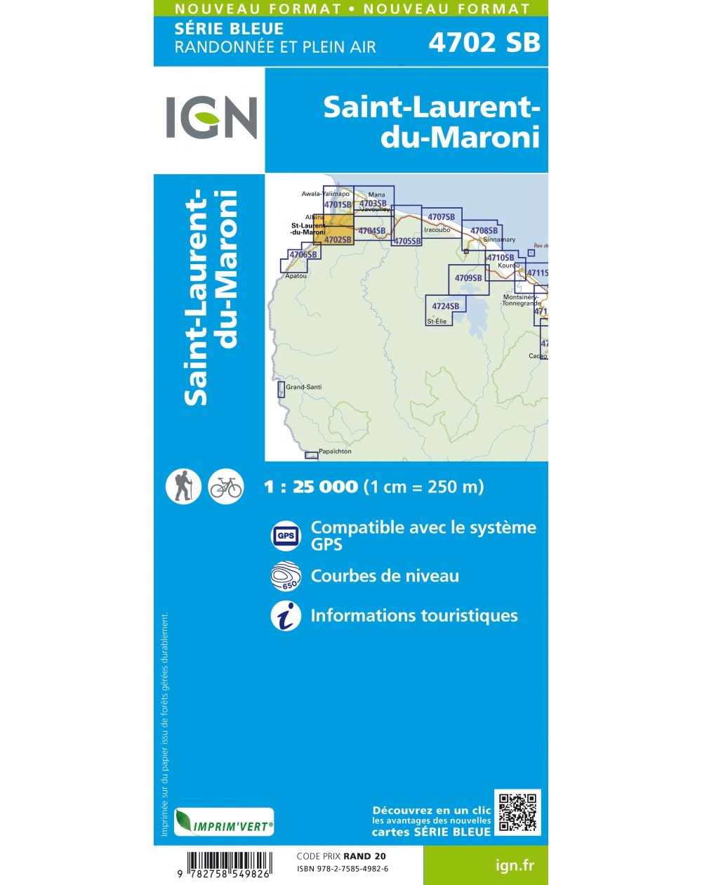 Carte randonnée Saint Laurent du Maroni (Guyane) | série Bleue IGN-4702SB