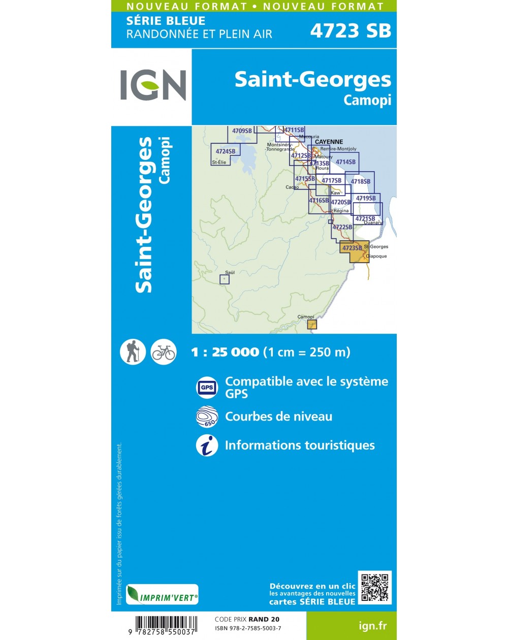 Carte randonnée Saint-Georges.Camopi.Ouanary (Guyane) | série Bleue IGN-4723SB