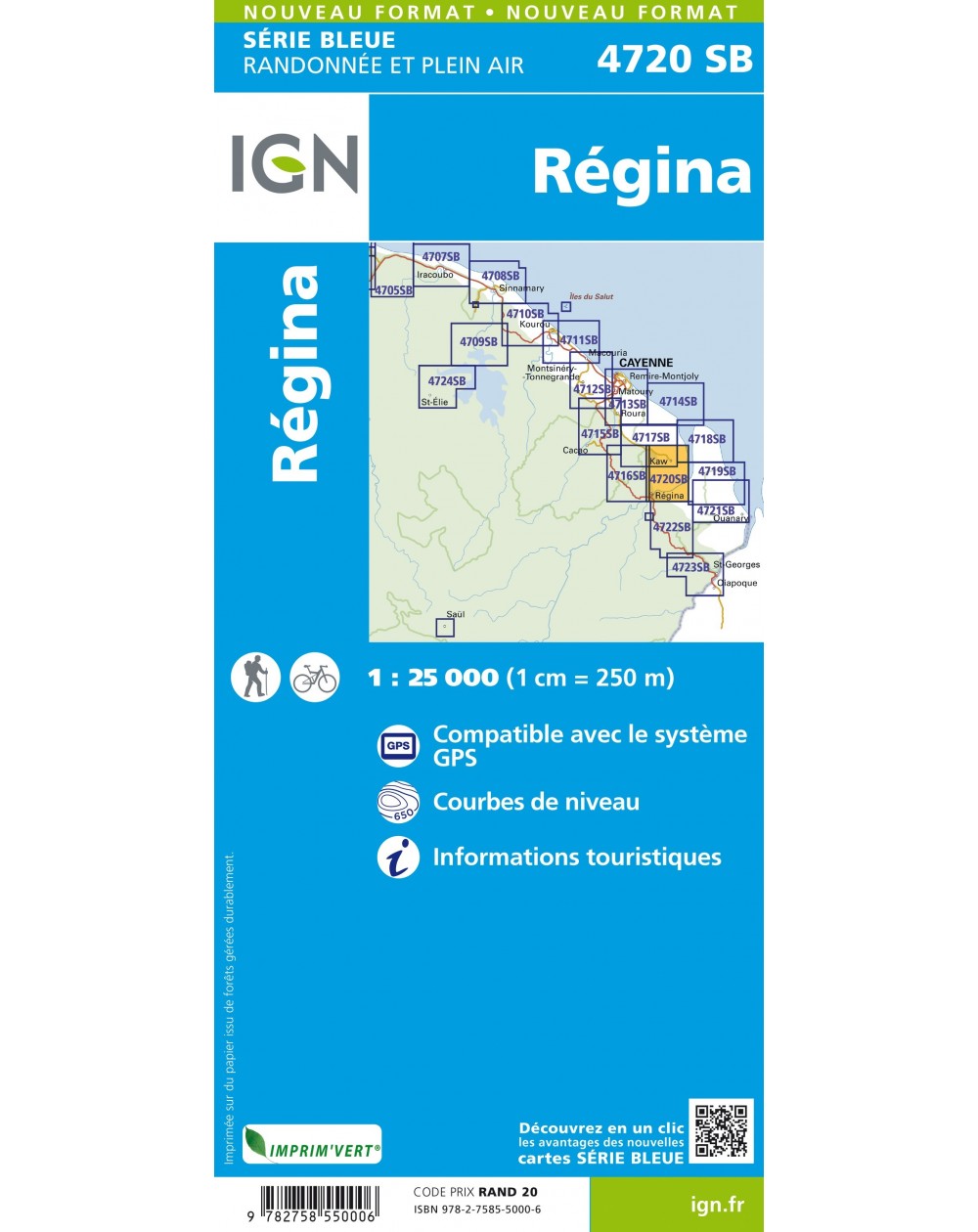 Carte randonnée Régina (Guyane) | série Bleue IGN-4720SB