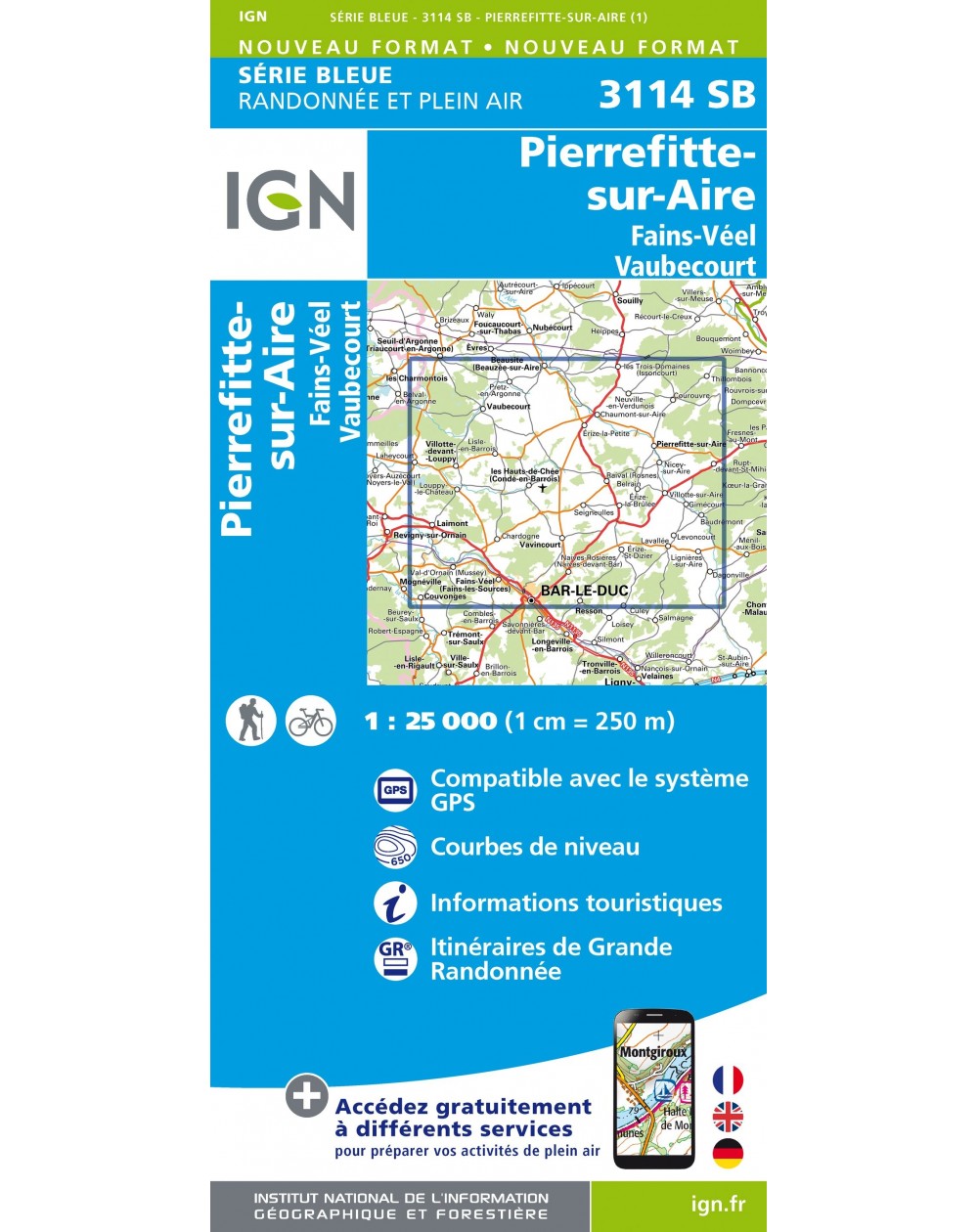 Carte randonnée Pierrefitte sur Aire/Fains-Veel/Vaubecourt | série Bleue IGN-3114SB