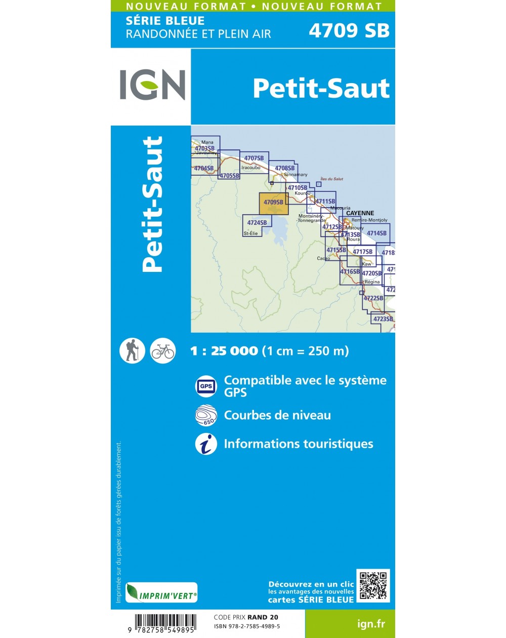 Carte randonnée Petit-Saut (Guyane) | série Bleue IGN-4709SB