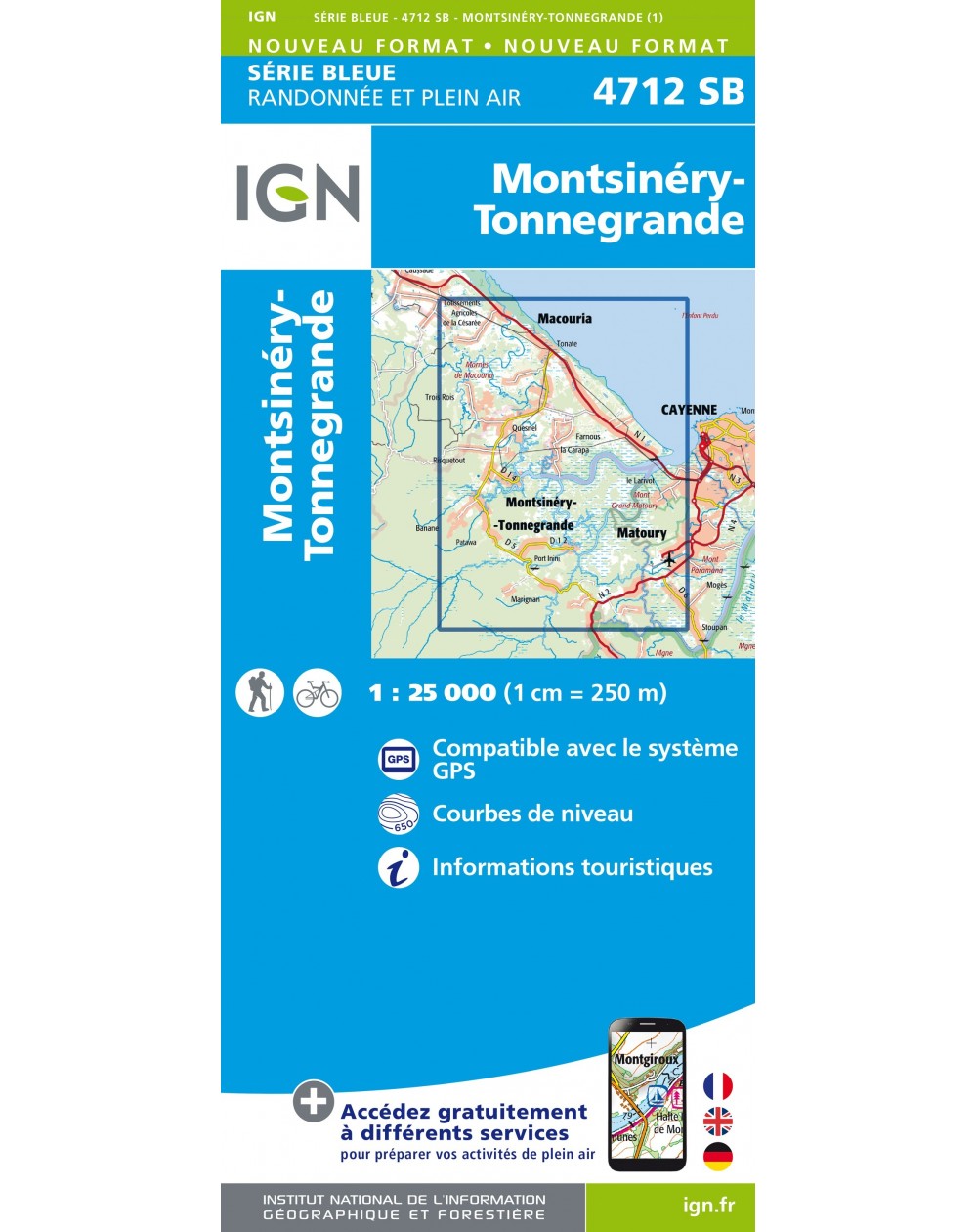 Carte randonnée Montsinéri.Tonnegrande  (Guyane) | série Bleue IGN-4712SB