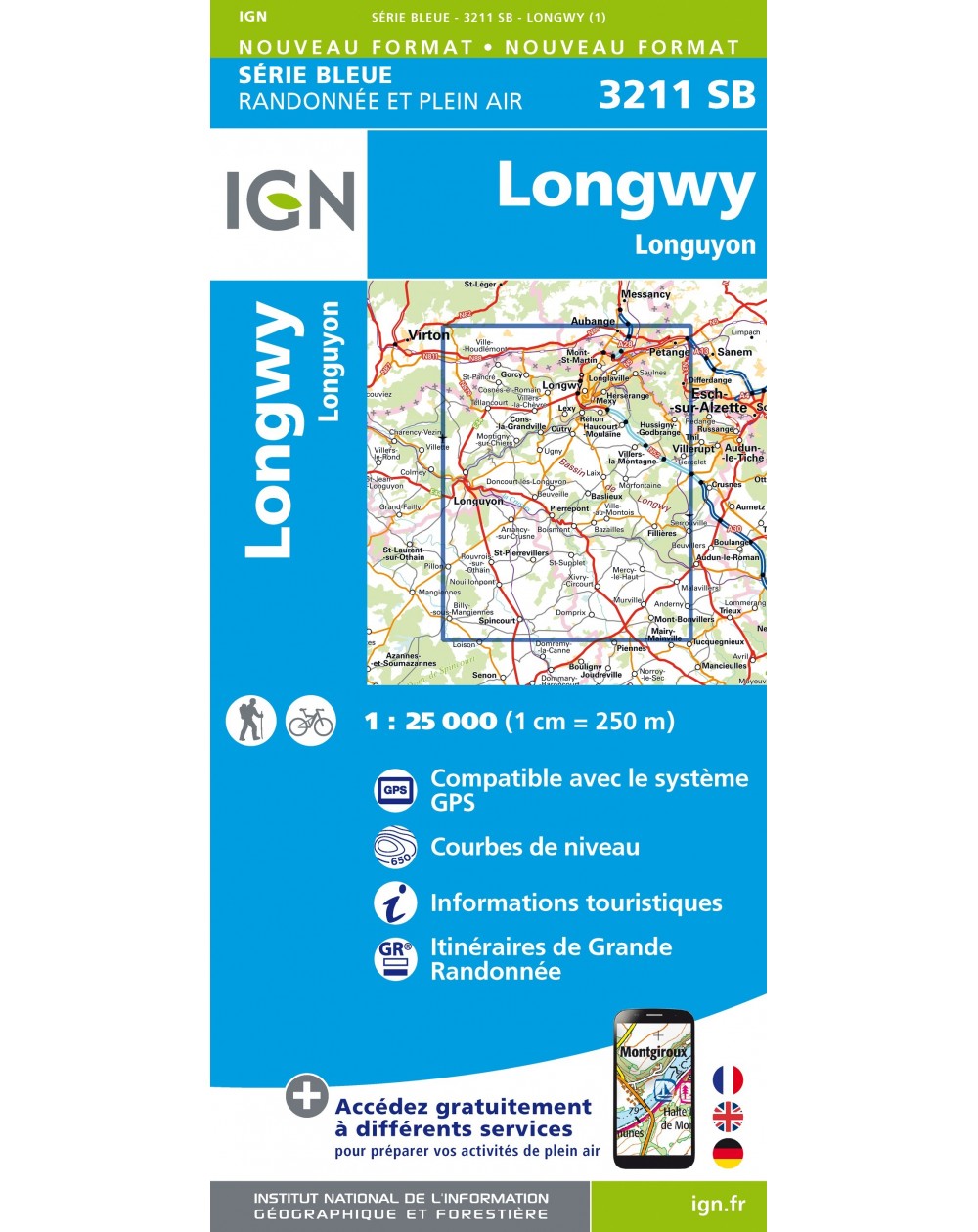 Carte randonnée Longwy/Longuyon | série Bleue IGN-3211SB