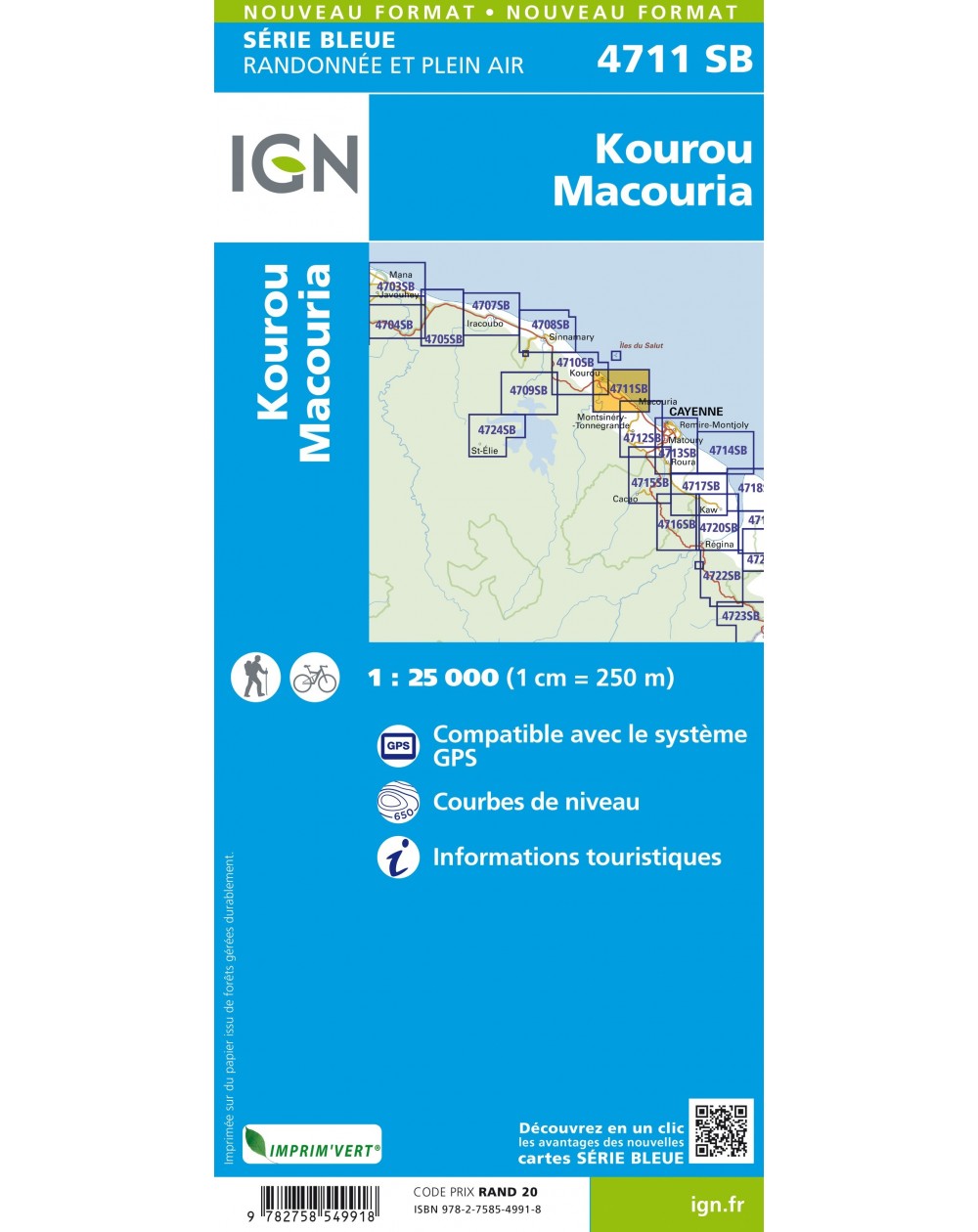 Carte randonnée Kourou.Macouria (Guyane) | série Bleue IGN-4711SB