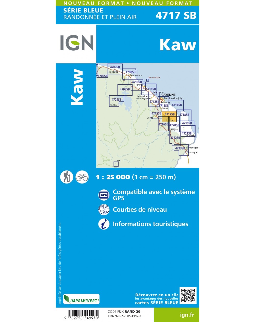 Carte randonnée Kaw (Guyane) | série Bleue IGN-4717SB