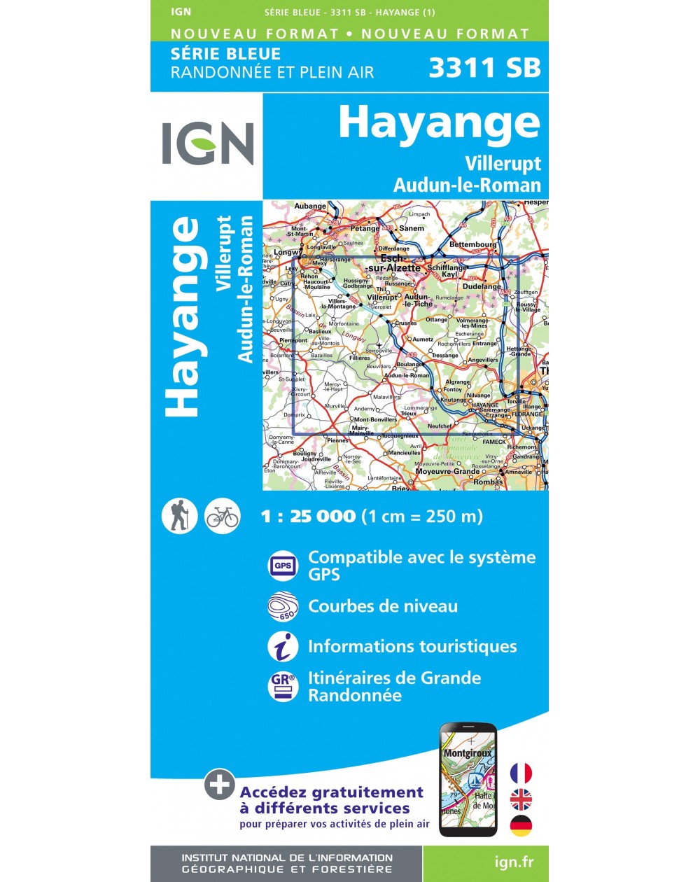 Carte randonnée Hayange/Villerupt.Audun-Le-Roman | série Bleue IGN-3311SB