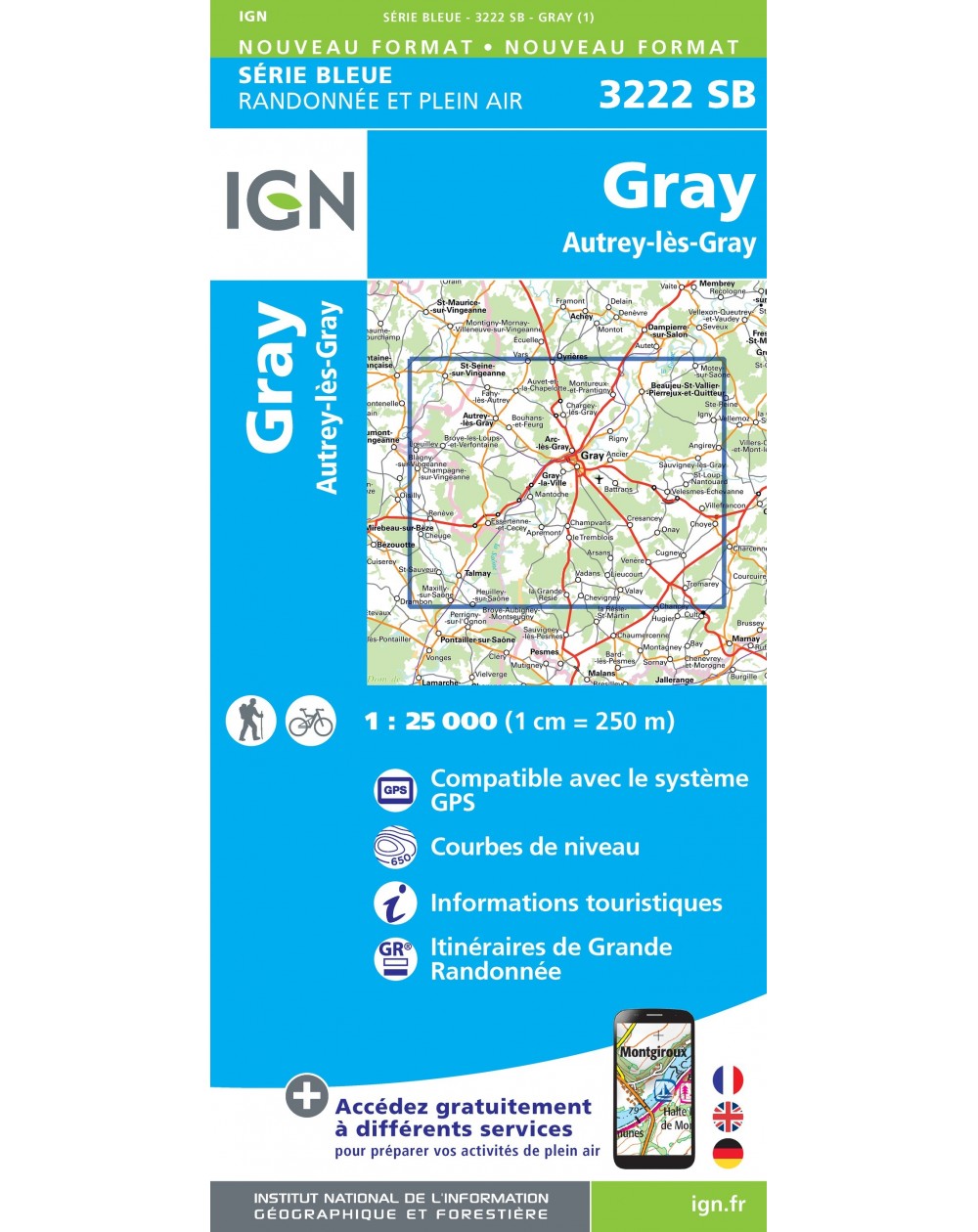 Carte randonnée Gray.Autrey-lès-Gray | série Bleue IGN-3222SB