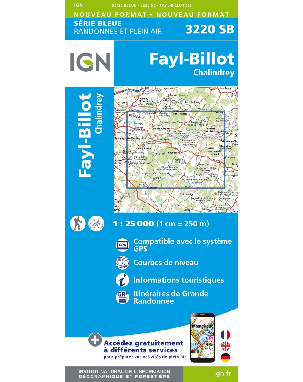 Carte randonnée Fayl-Billot/Chalindrey | série Bleue IGN-3220SB