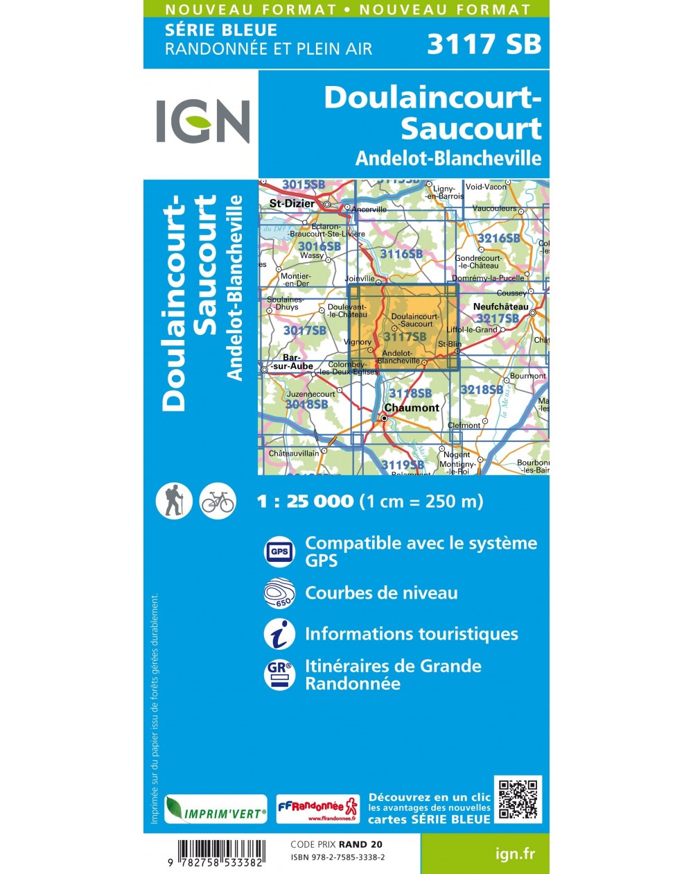 Carte randonnée Doulaincourt Saucourt - Andelot Blancheville | série Bleue IGN-3117SB