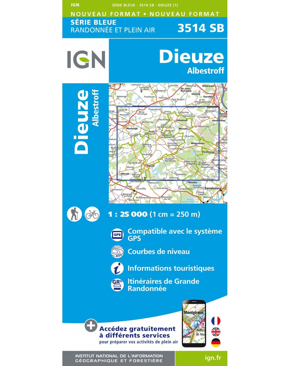 Carte randonnée Dieuze-Albestroff | série Bleue IGN-3514SB