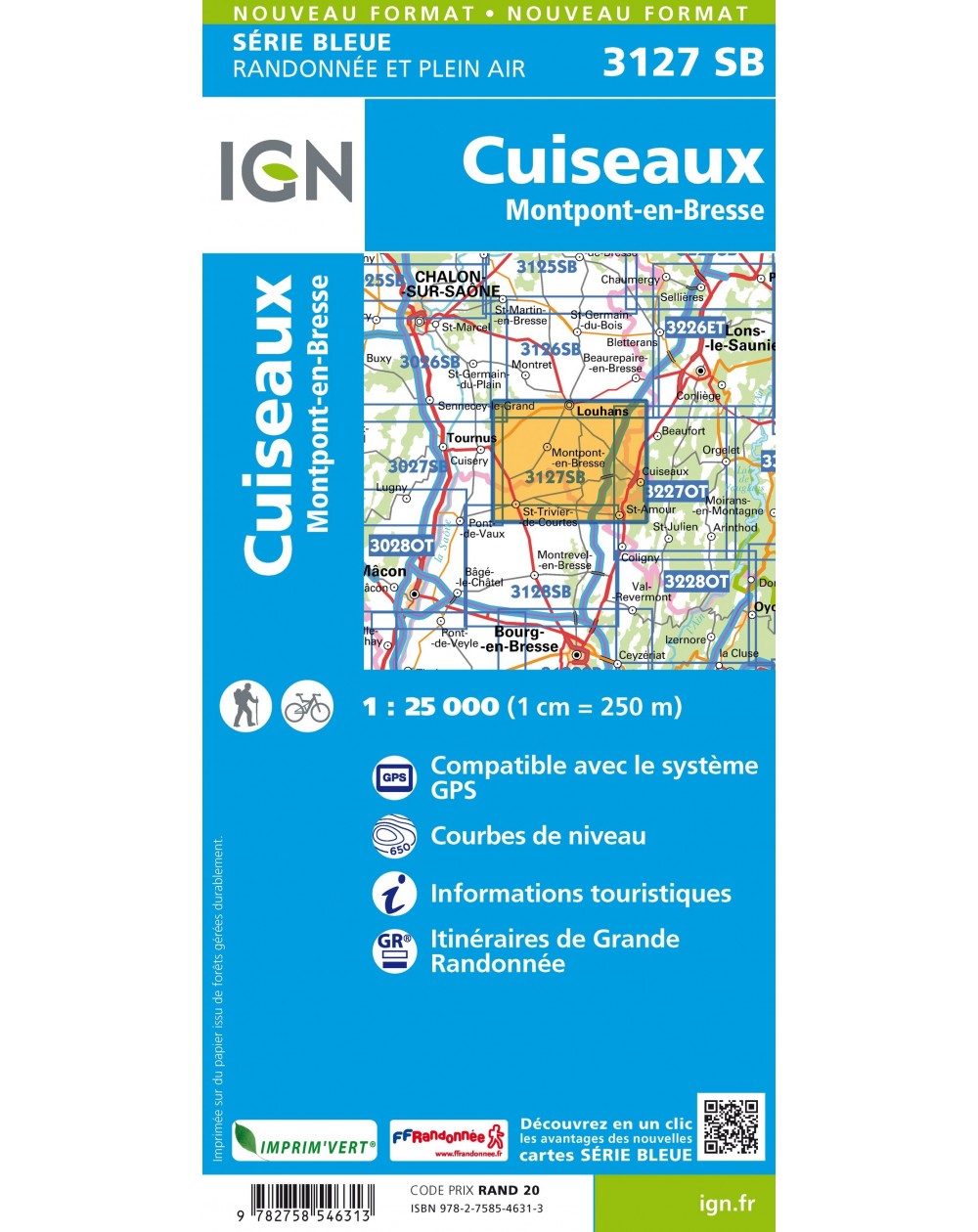 Carte randonnée Cuiseaux/Montpont-en-Bresse | série Bleue IGN-3127SB