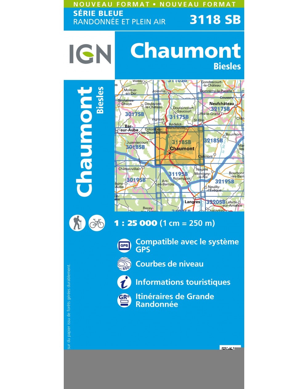 Carte randonnée Chaumont - Biesles | série Bleue IGN-3118SB