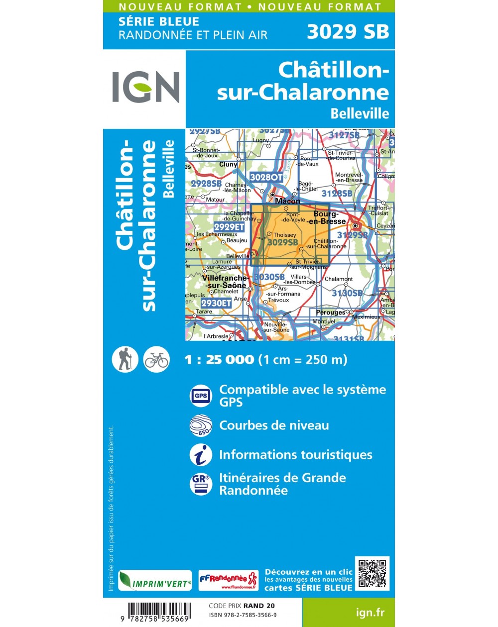 Carte randonnée Chatillon sur Chalaronne | série Bleue IGN-3029SB