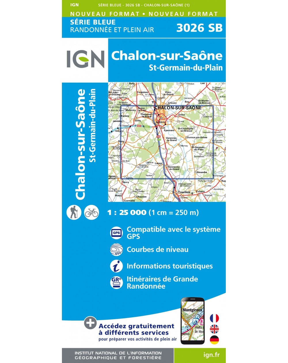 Carte randonnée Chalon sur Saône/St Germain du Plain | série Bleue IGN-3026SB