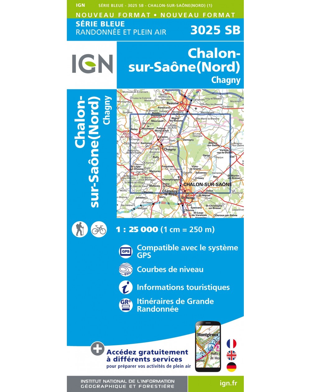 Carte randonnée Chalon sur Saône (Nord) - Chagny | série Bleue IGN-3025SB