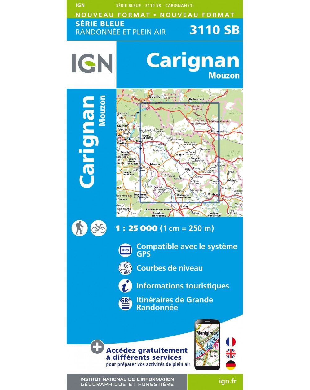 Carte randonnée Carignan/Mouzon | série Bleue IGN-3110SB