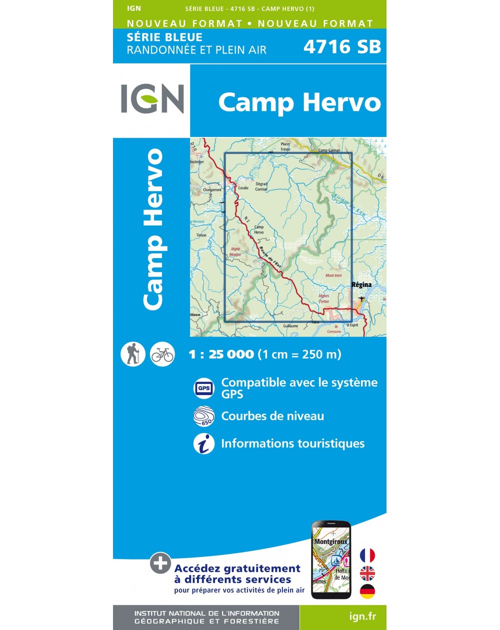 Carte randonnée Camp Hervo (Guyane) | série Bleue IGN-4716SB