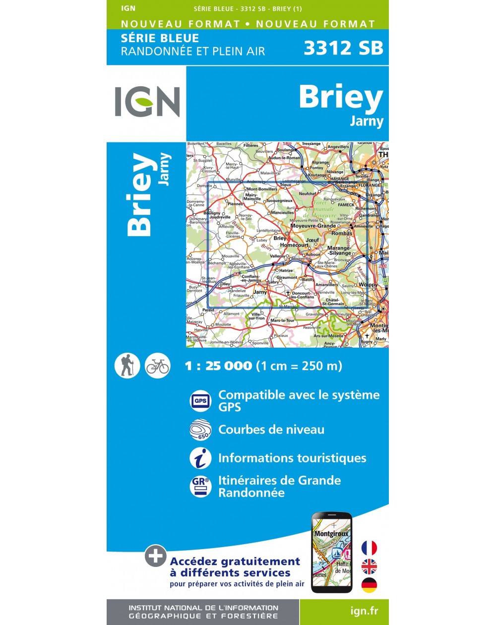 Carte randonnée Briey/Jarny | série Bleue IGN-3312SB