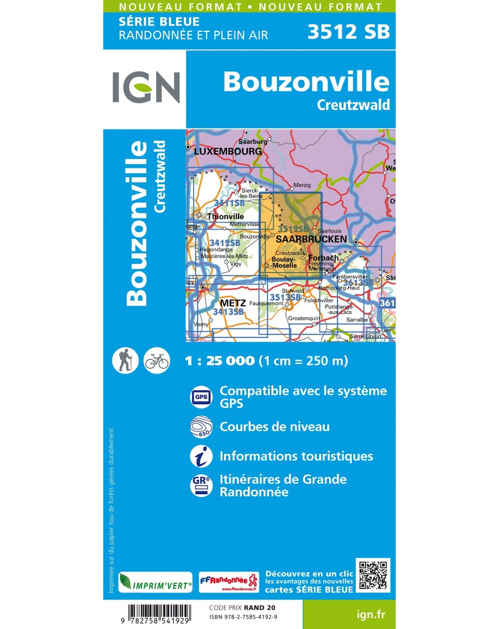 Carte randonnée Bouzonville/Creutzwald | série Bleue IGN-3512SB