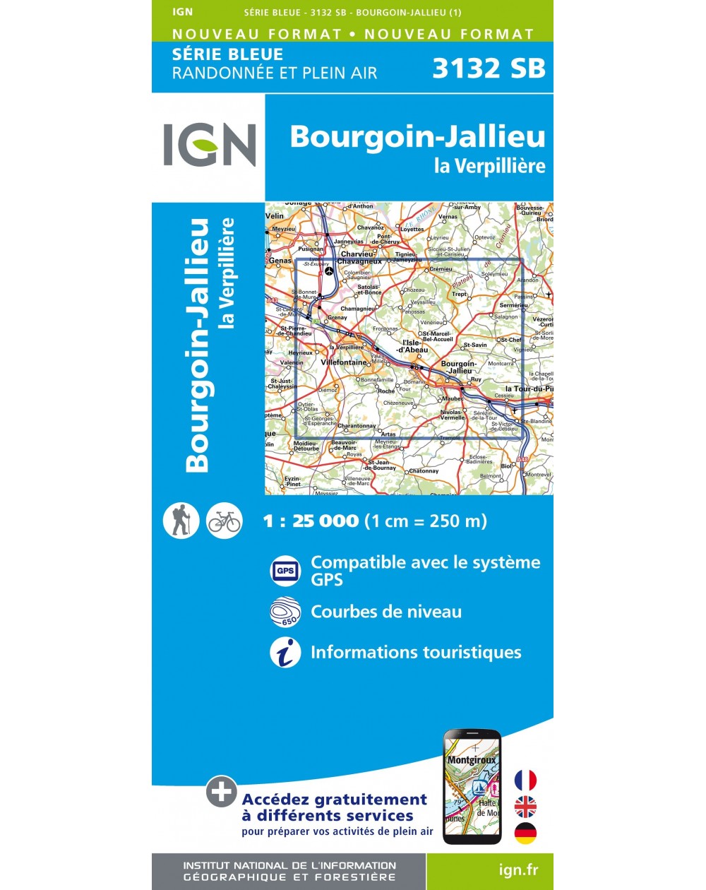 Carte randonnée Bourgoin Jallieu/La Verpillière | série Bleue IGN-3132SB