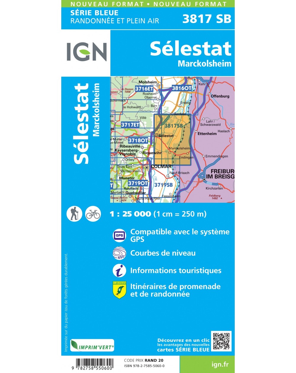 Carte randonnée Benfeld-Marckolsheim | série Bleue IGN-3817SB