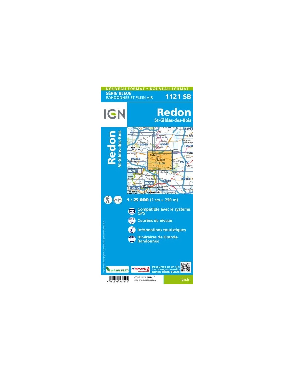 Carte randonnée Redon/St Gildas des bois | série Bleue IGN-1121SB