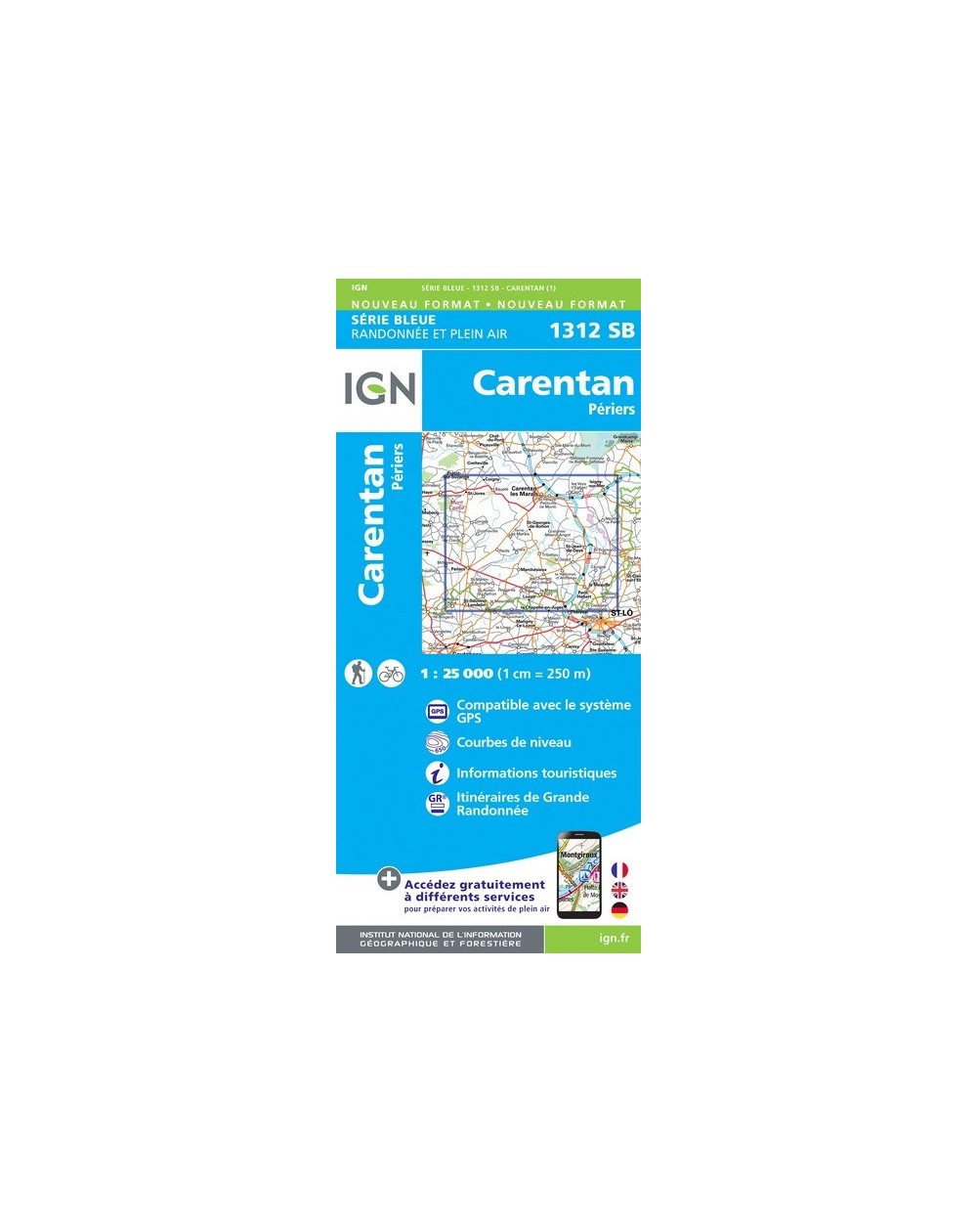 Carte randonnée Carentan/Périers | série Bleue IGN-1312SB