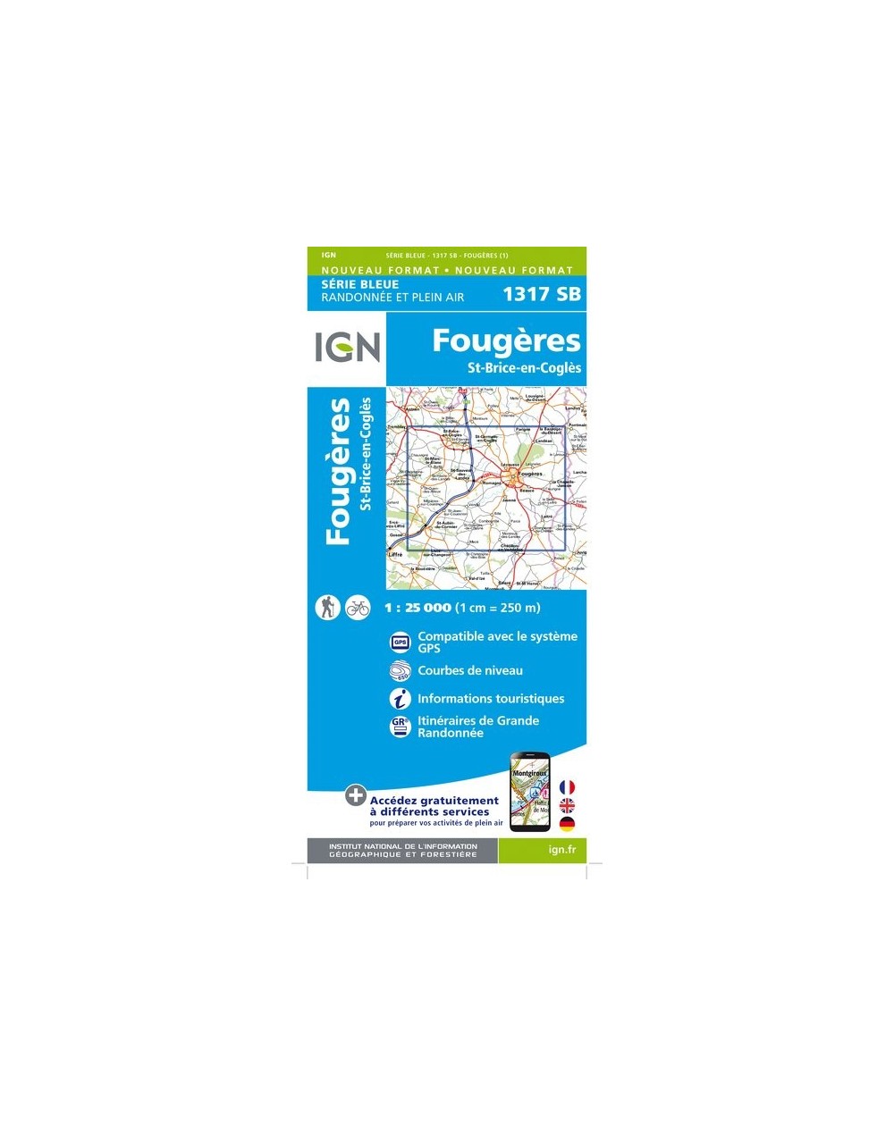 Carte randonnée Fougères/Saint-Brice-en-Cogles | série Bleue IGN-1317SB