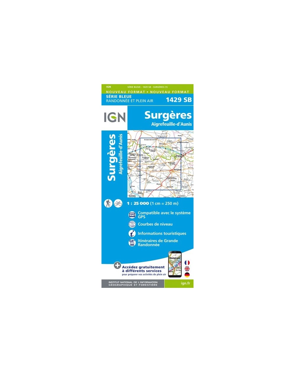 Carte randonnée Surgères/Aigrefeuille-d'aunis  | série Bleue IGN-1429SB