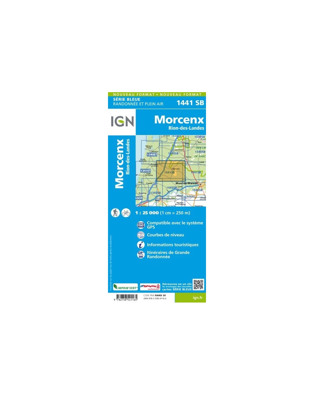 Carte randonnée Morcenx/Rion des Landes | série Bleue IGN-1441SB