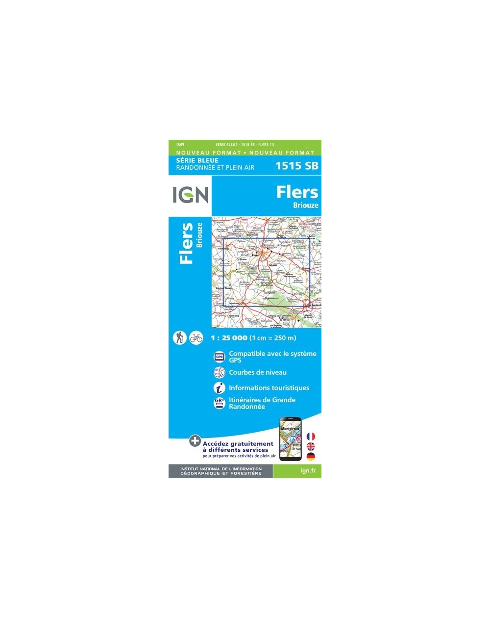 Carte randonnée Flers/Briouze | série Bleue IGN-1515SB