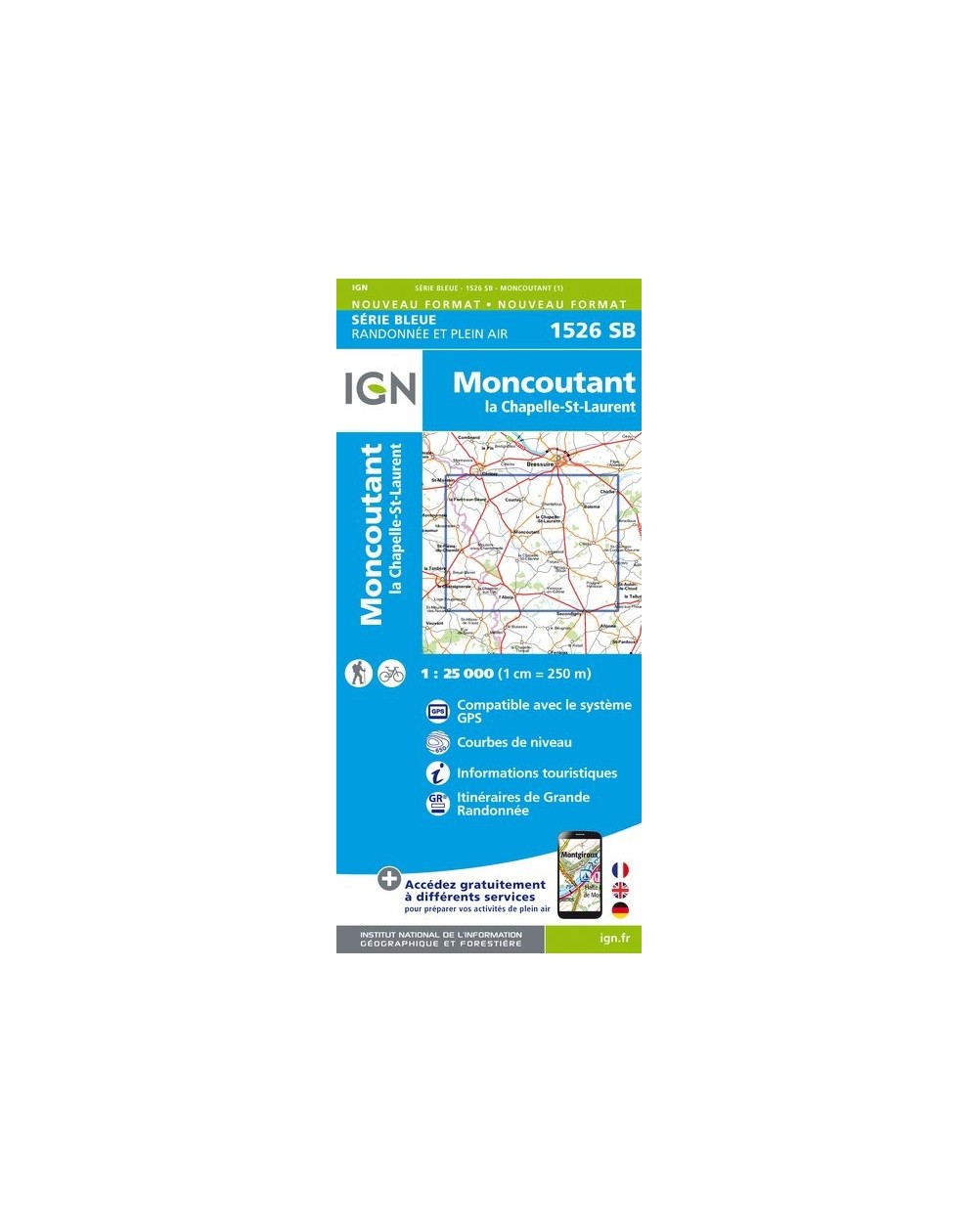 Carte randonnée Moncoutant/La Chapelle Saint Laurent | série Bleue IGN-1526SB
