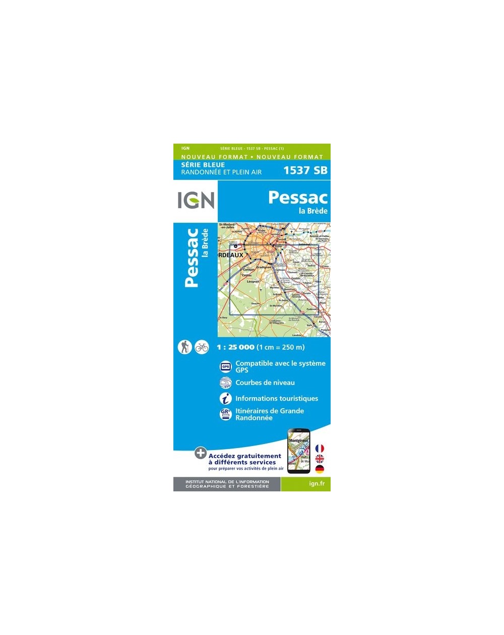 Carte randonnée Pessac/La Brède | série Bleue IGN-1537SB