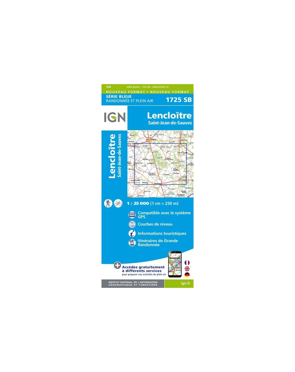 Carte randonnée Lencloitre - St Jean de Sauves | série Bleue IGN-1725SB