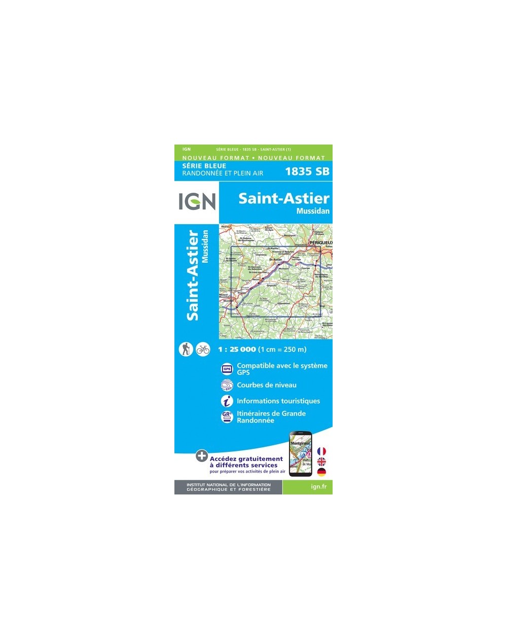 Carte randonnée Périgueux/Mussidan | série Bleue IGN-1835SB