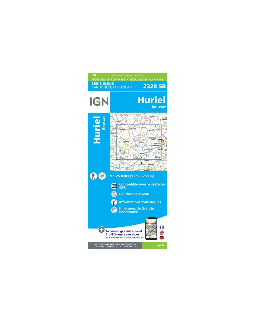 Carte randonnée Huriel/Boussac | série Bleue IGN-2328SB