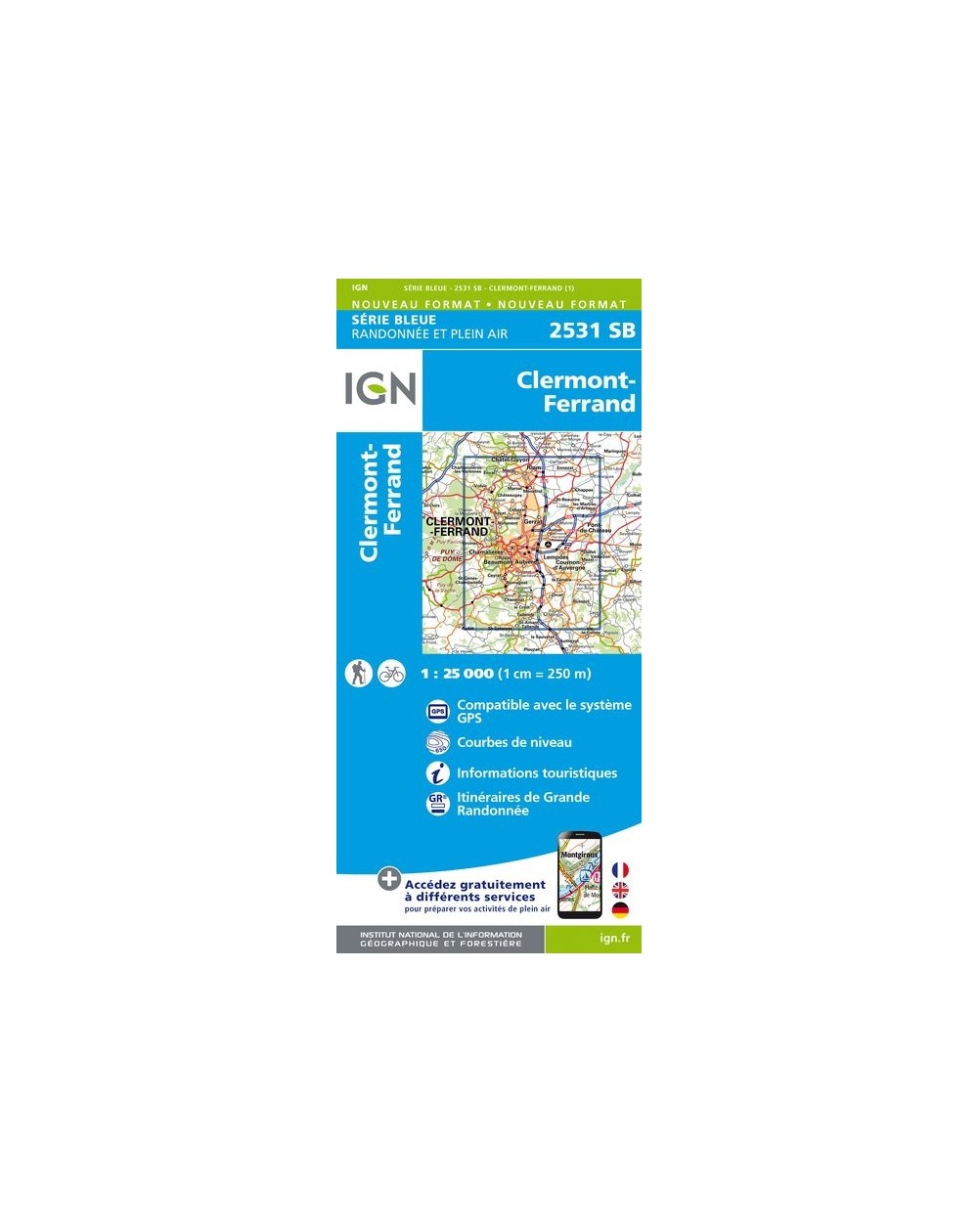 Carte randonnée Clermont Ferrand | série Bleue IGN-2531SB