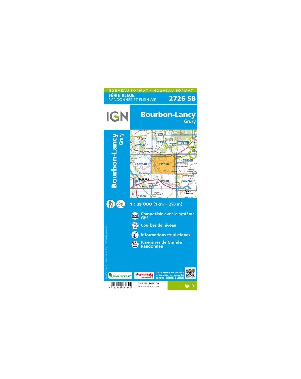 Carte randonnée Bourbon Lancy/Grury | série Bleue IGN-2726SB