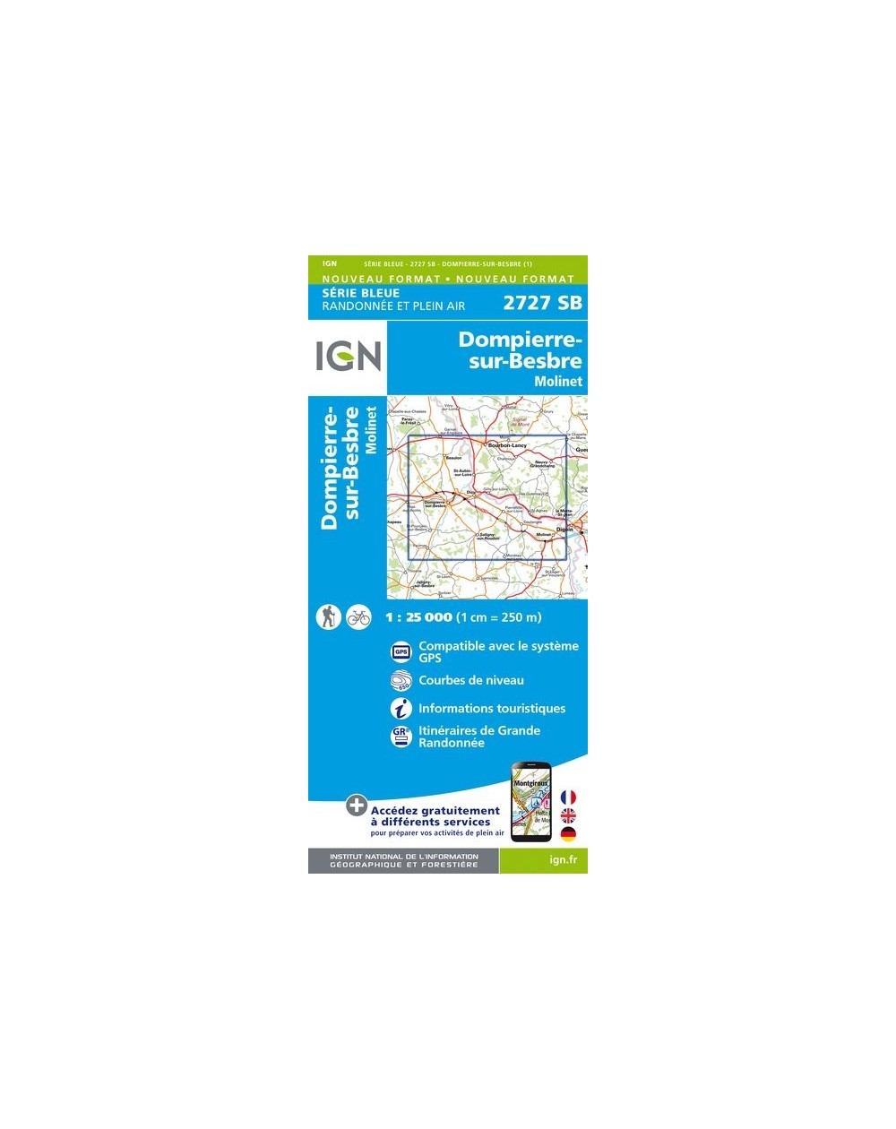 Carte randonnée Dompierre sur Besbre/Molinet | série Bleue IGN-2727SB