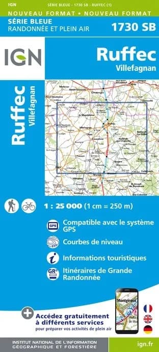 Carte Randonnée Ruffec - Villefagnan | Série Bleue IGN