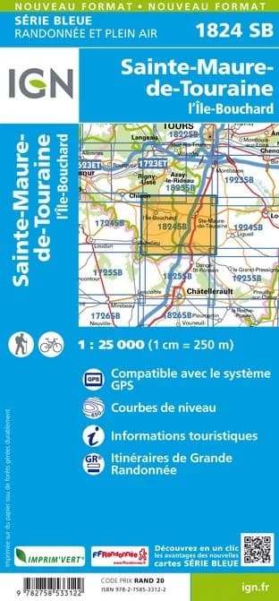 Carte Randonnée Sainte Maure de Touraine - l'Île Bouchard | Série Bleue IGN
