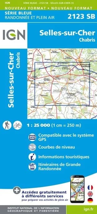 Carte Randonnée Selles sur Cher - Chabris | Série Bleue IGN