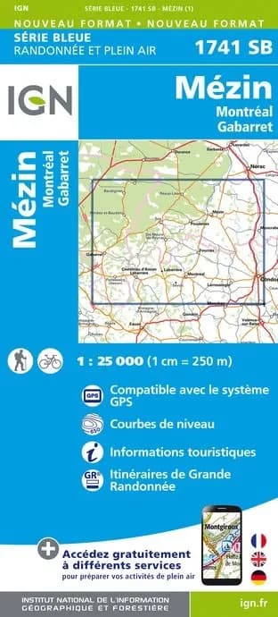 Carte Randonnée Mezin / Montréal / Gabarret | Série Bleue IGN — recto