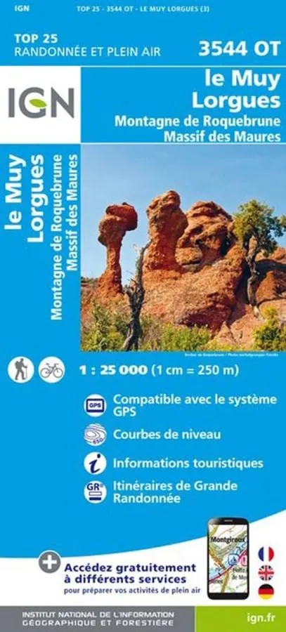Carte IGN le Muy Lorgues Montagne de Roquebrune 3544OT Série Top 25 — recto