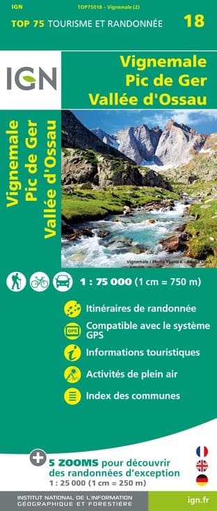 Carte Tourisme Vignemale, Pic de Ger, Vallée d'Ossau IGN Top 75
