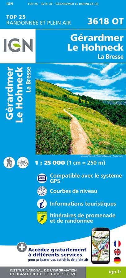 Carte IGN le Honneck Gerardmer la Bresse Parc Ballons des Vosges 3618OT Série Top 25