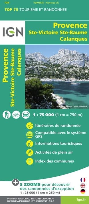 Carte Tourisme Provence, Ste Victoire, Ste Baume, Calanque IGN Top 75