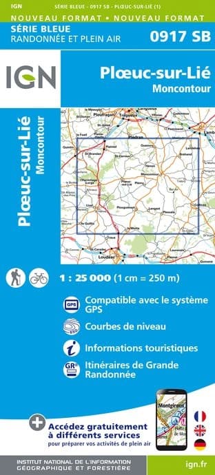 Carte Randonnée Ploeuc-sur-Lie / Moncontour | Série Bleue IGN