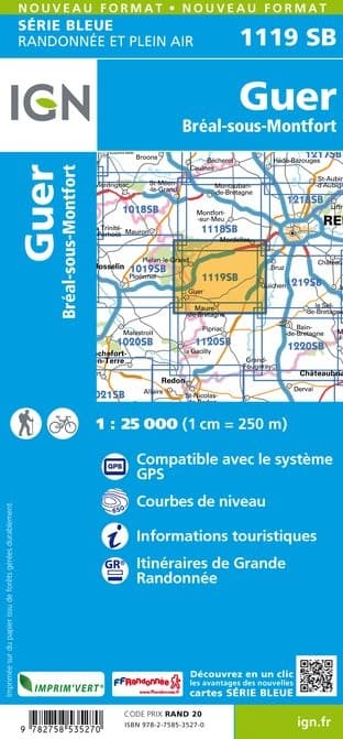 Carte Randonnée Guer / Bréal-sous-Montfort | Série Bleue IGN
